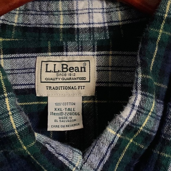 LLBean Traditional Fit Flannel Shirt XXLTall Plaid Long Sleeve Cotton - Picture 4 of 11